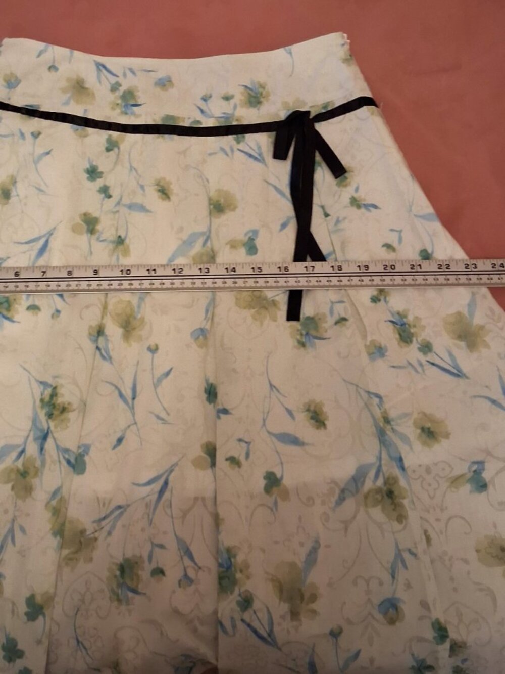 Floral Pleated Lined Midi Skirt A-Line Flared Quality Green Summer Skirts 12 - Picture 9 of 10